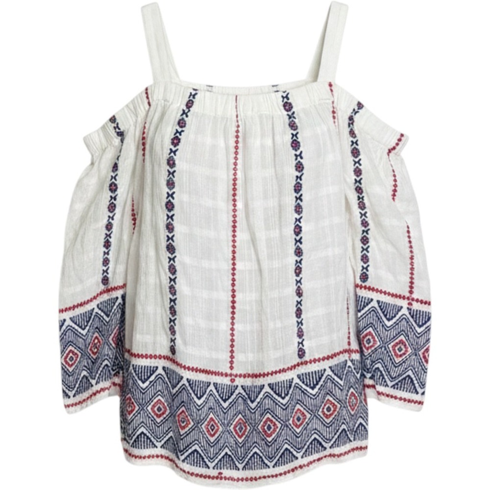 Sonoma Womens Small White Embroidered Cold Shoulder‎ Bobo Cotton Top Cottagecore